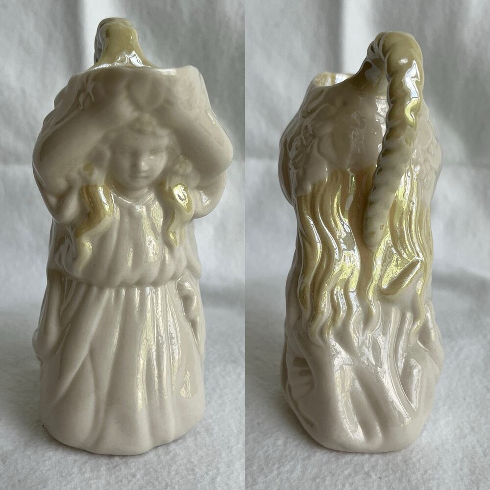 Belleek Ireland small jar cream Undine water nymph myth woman hands up porcelain